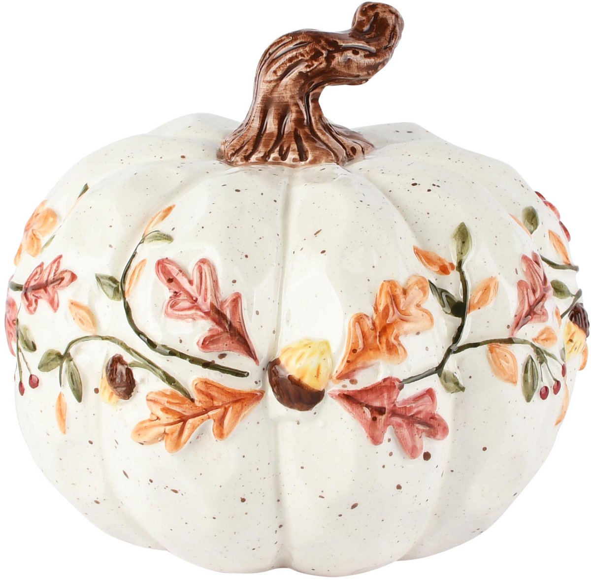 Dekoratief | Deco pompoen 'Autumn Botanical', wit, keramiek, 15x15x14cm | A265111