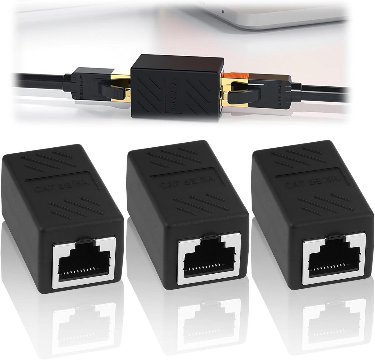 3pcs LAN Cable Extension, RJ45 Coupler, 10 Gigabit LAN Connector, Ethernet Network Cable Extension Adapter LAN Cable Adapter RJ45 Coupler, Cat 7 for Ethernet Network Extension, Patch Cable