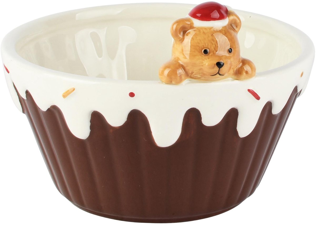 Dekoratief | Bowl m/beertje, bruin/wit, dolomiet, 16x15x11cm | A265659