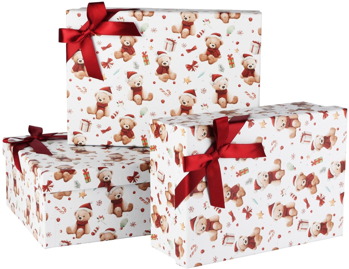 Dekoratief | Set 3 dozen m/strikje 'Bear Wishes ', karton, 30x21x11cm | A265668