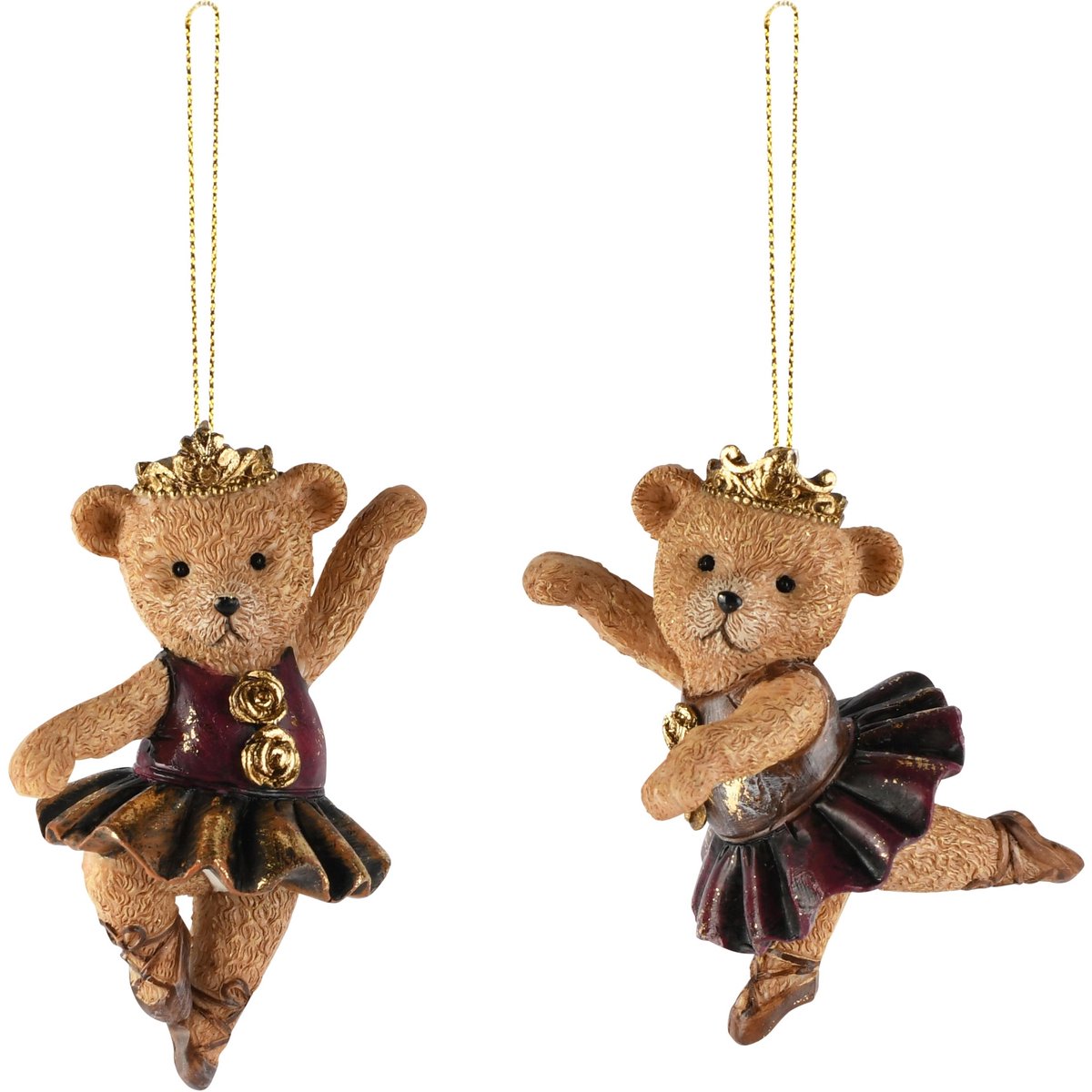 Dekoratief | Hanger ballerina beertje, bruin/goud, resina, 6x5x10cm, set van 2 stuks | A265859
