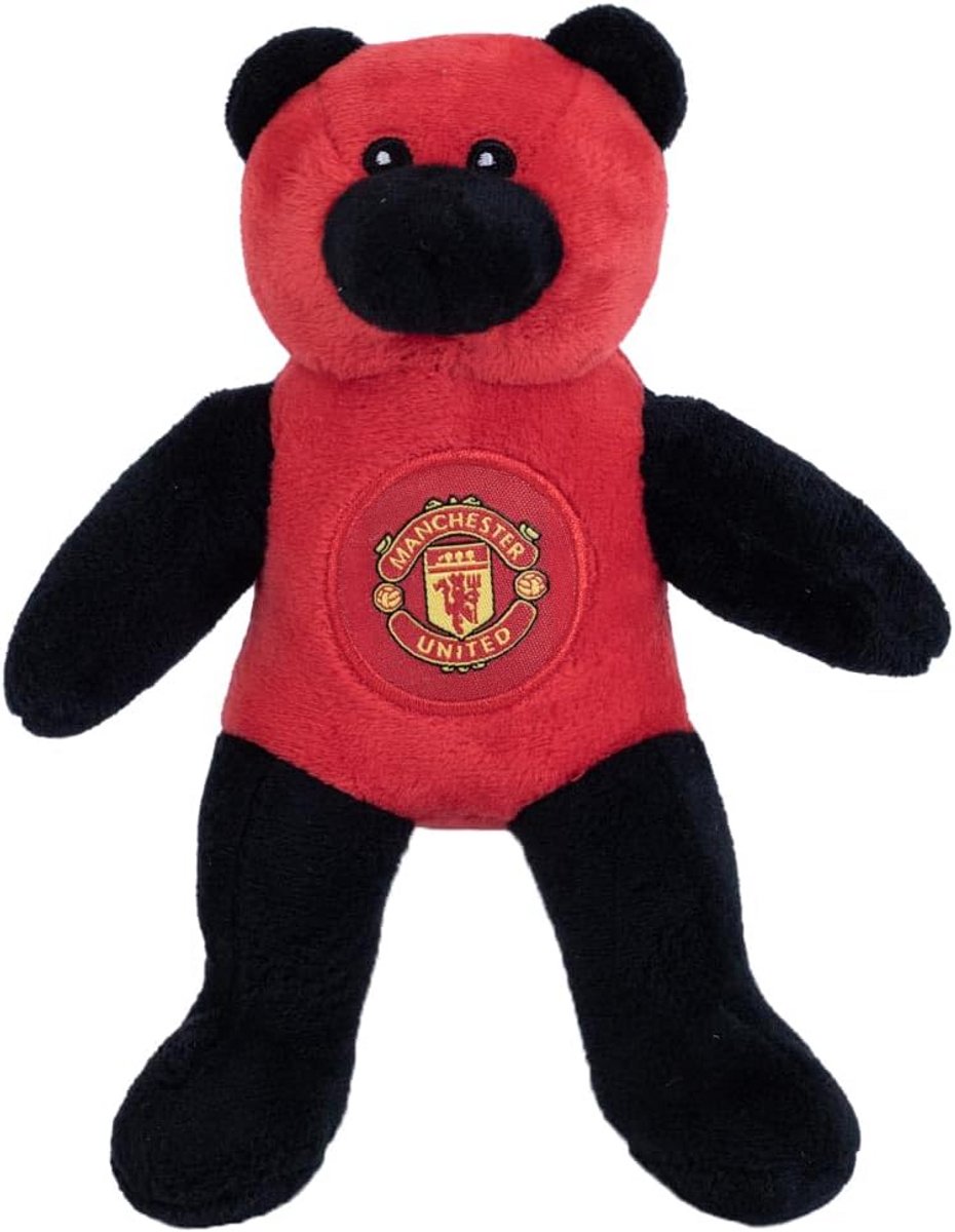 Manchester United FC Officiële Mini Pluche Contrast Voetbal Crest Teddybeer (20cm) (Rood/Zwart)