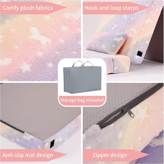 Kindersofa Bed, Kindervloermatras Gloeiend in het Donker, Baby Modulaire Blauwe Dinosaurus Bank, Opklapbare Kindersofa Converteerbare Futon Opklapbare Matras Stoel Bed voor Speelkamer, Paard — afbeelding 5