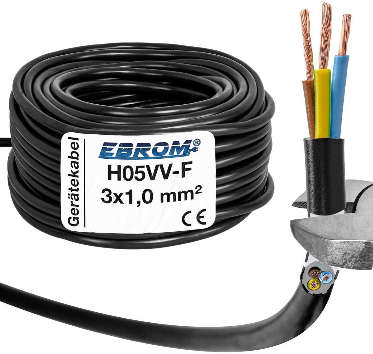 Elektrische Aansluitkabel Rond Zwart 3x1.0mm² H05VV-F Diverse Lengtes