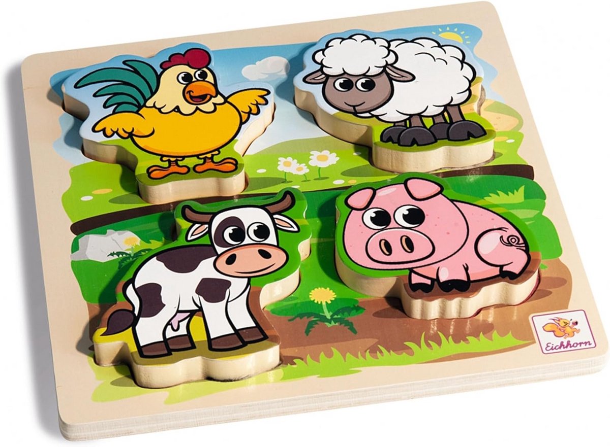 Houten Voelpuzzel Boerderijdieren met Textuur voor Peuters