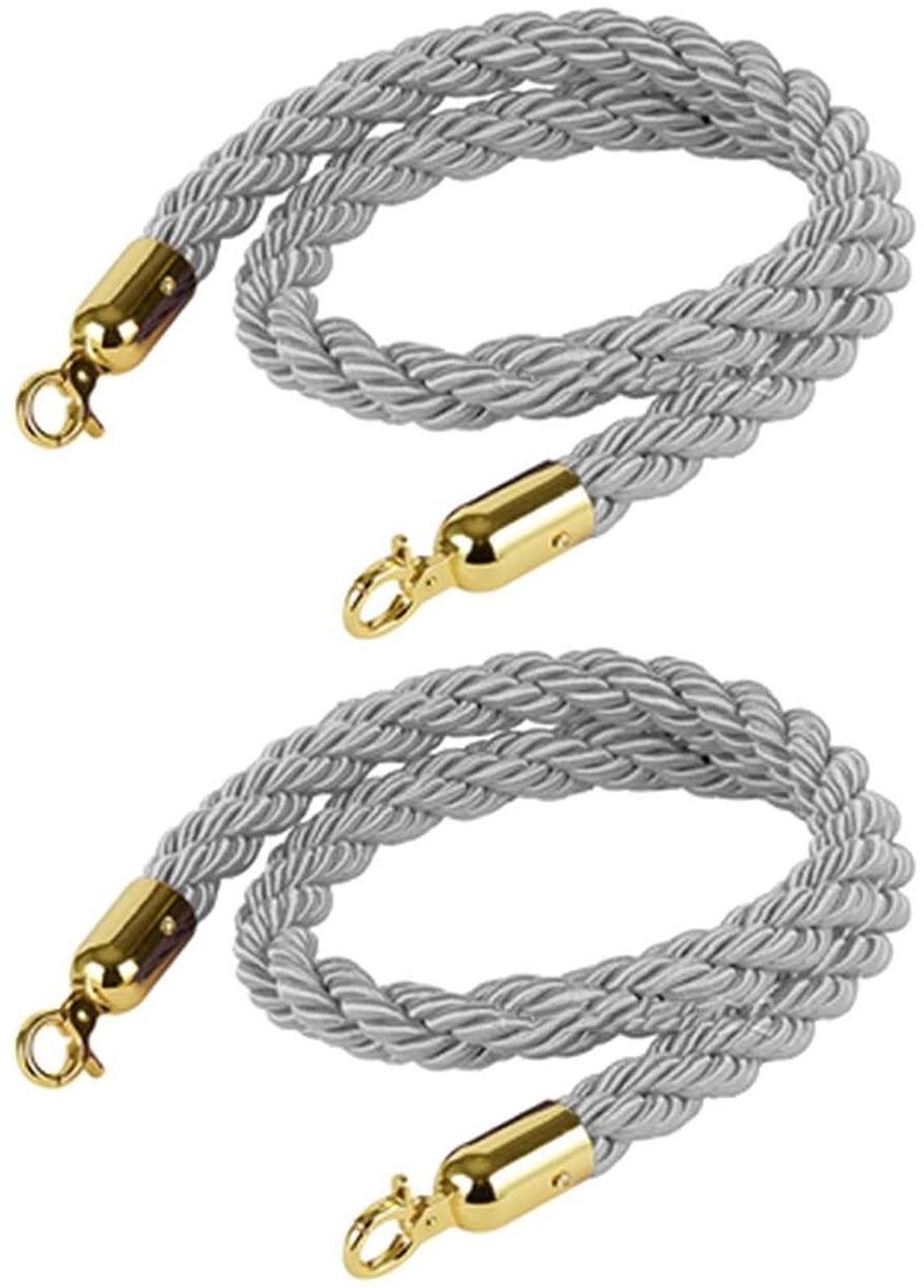 Afzetlint Touw - Hennep Touw - Wachtrij Beheer - Met Karabijn Haken - 2 Stuks 90cm - Grijs Goud