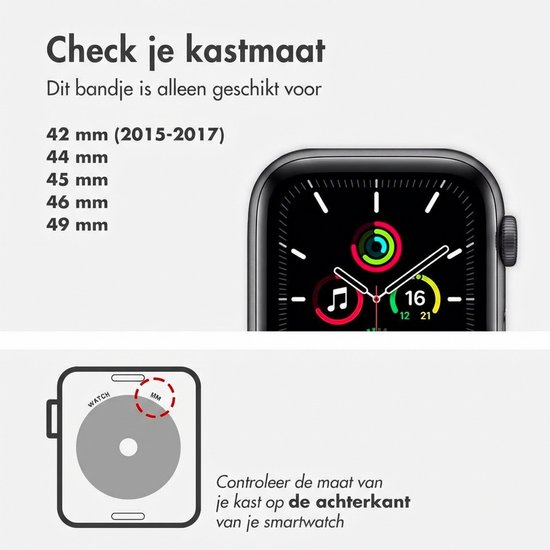 Instructies voor het controleren van de kastmaat van een Apple Watch, 42 mm tot 49 mm.