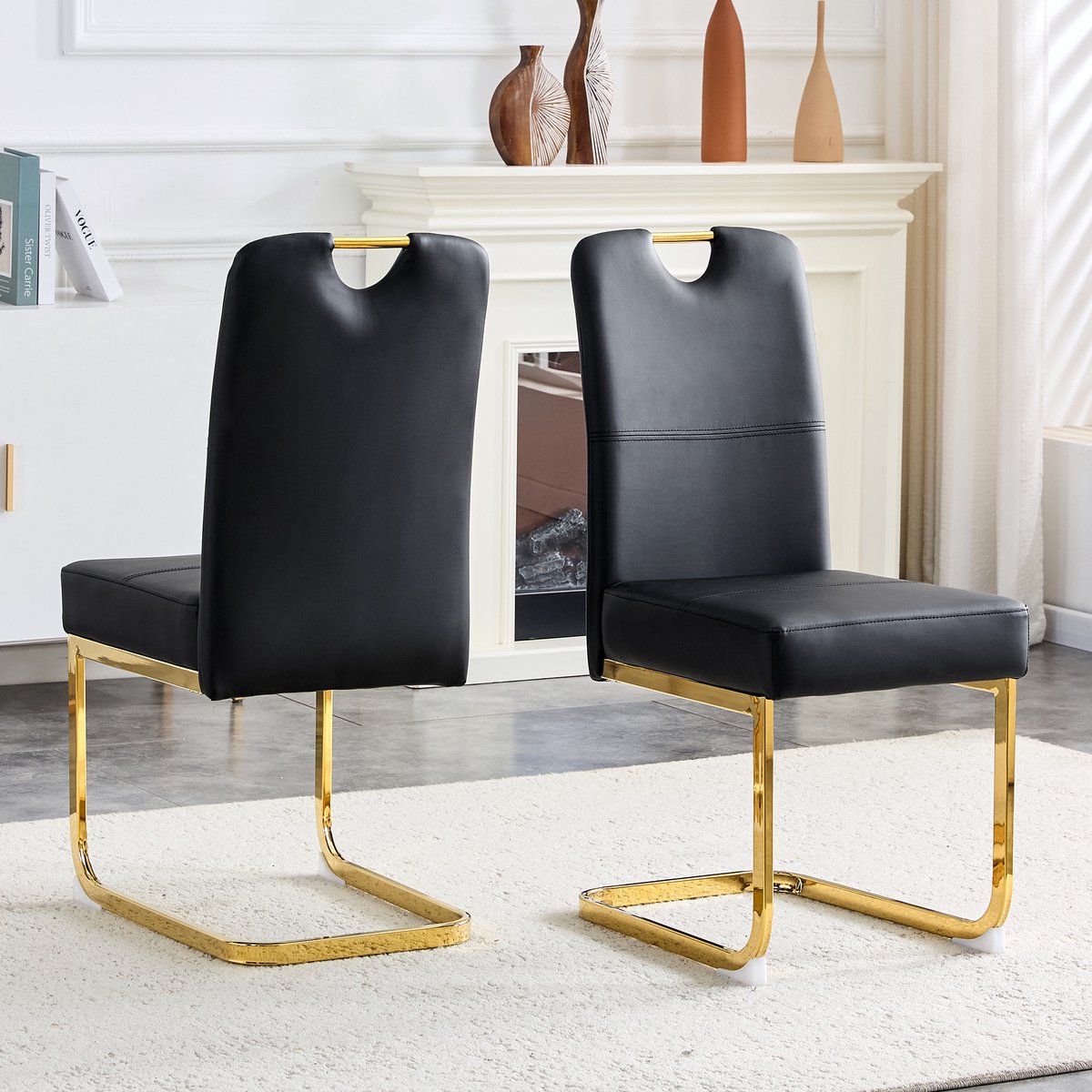 Wishdor Set Van 2 Eetkamerstoelen - Ergonomische Rugleuning En Antislip Poten - Modern Minimalistisch Ontwerp - Voor Eetkamer, Werkkamer Of Kantoor - Onderhoudsvriendelijke PU-Bekleding - Zwart
