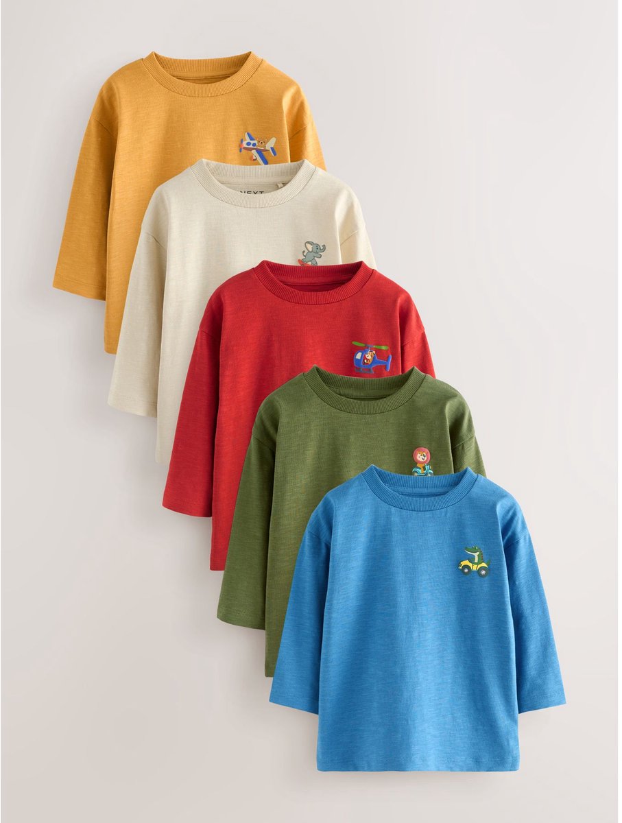 Next - Jongens - Set van 5 T-shirts met lange mouwen - Geel