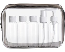 Transparante Toilettas met Lege Reisflesjes, Lekvrije Reisset voor Cosmetica en Toeslagen voor Vliegtuigreizen, Zwart en Stijlvol