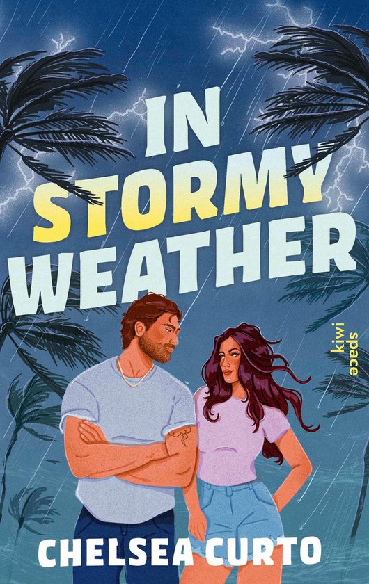Un homme et une femme se regardent sous un ciel orageux avec éclairs et pluie. Le titre est 'In Stormy Weather'.