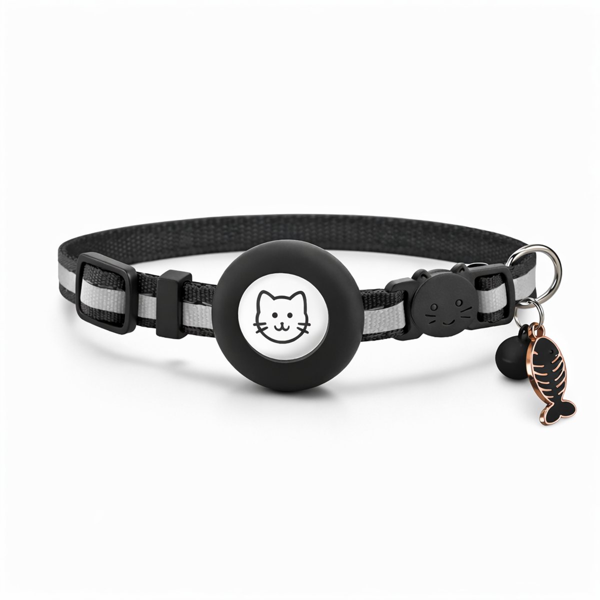 Beyahl - Kattenhalsband met AirTag-houder – Reflecterend, comfortabel en waterbestendig – Inclusief veiligheidssluiting en adreskoker – Zwart