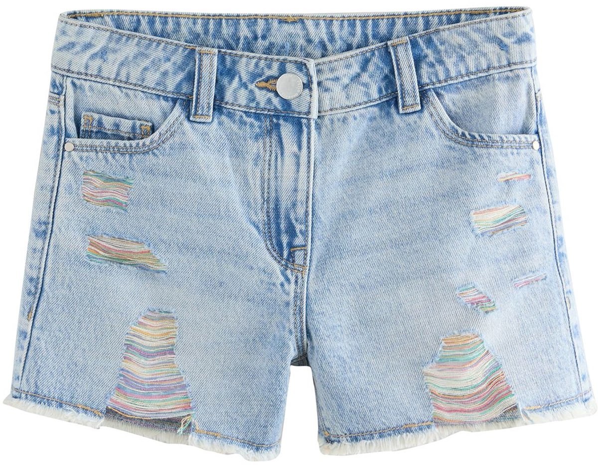 Next - Meisjes - 100% katoenen shorts met gerafelde rand - Blauw