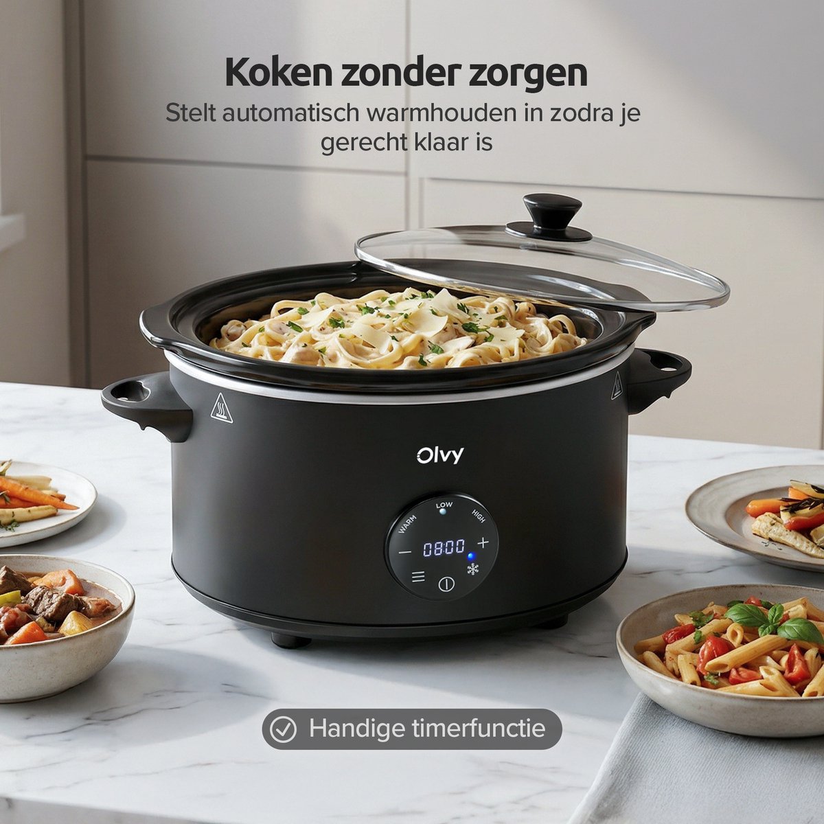 Olvy Digitale Slowcooker met Timer - Incl. Slowcooker e-kookboek - PFAS-vrij - 6 Liter - Keramische binnenpan – foto 6