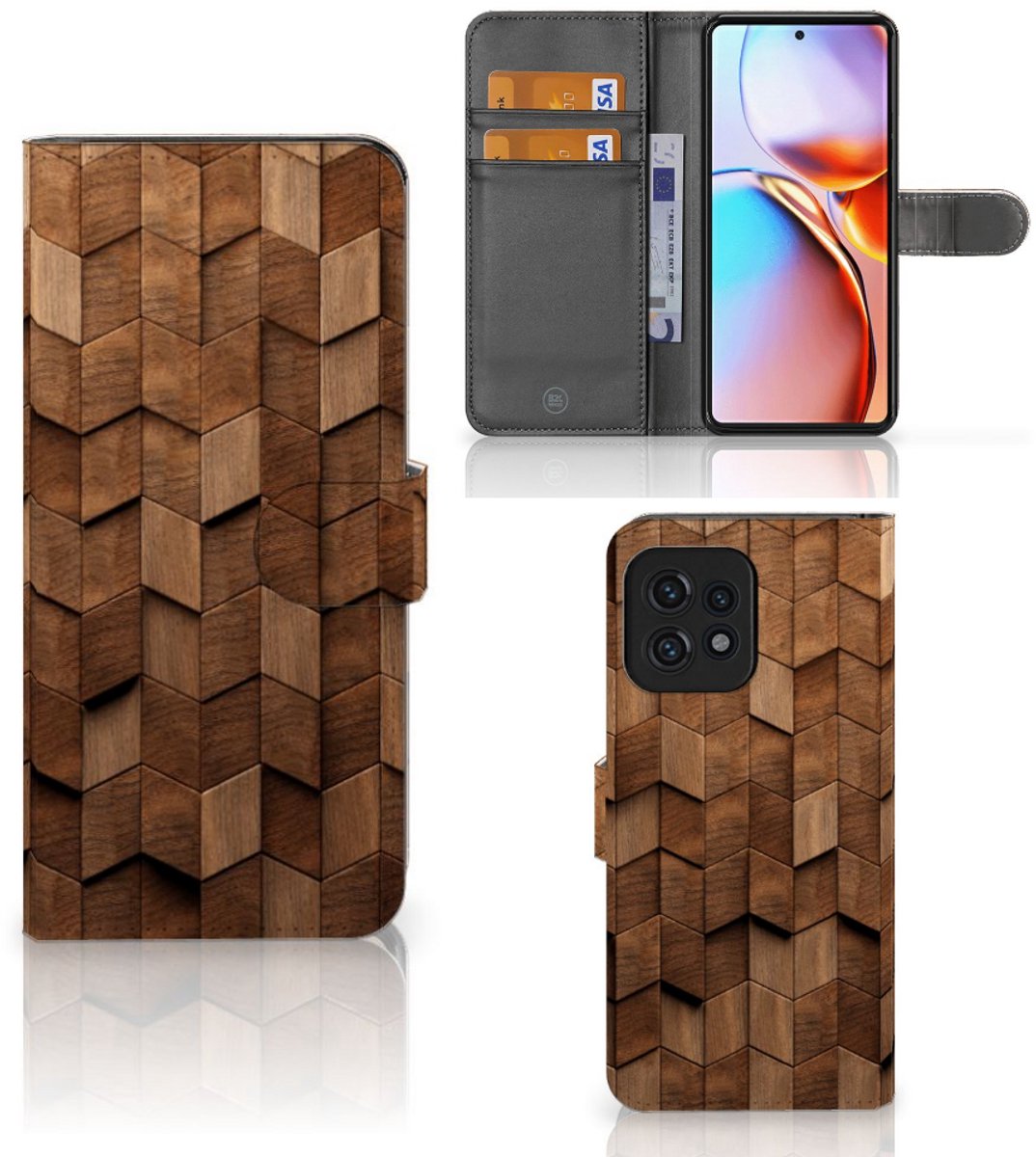 Book Style Case voor Motorola Edge 40 Pro Wooden Cubes