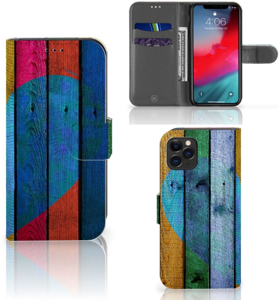 Apple iPhone 11 Pro Book Style Case Wood Heart - Cadeau voor je Vriend