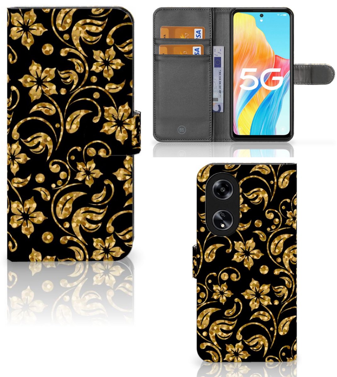 OPPO Reno8 T 5G Hoesje Gouden Bloemen