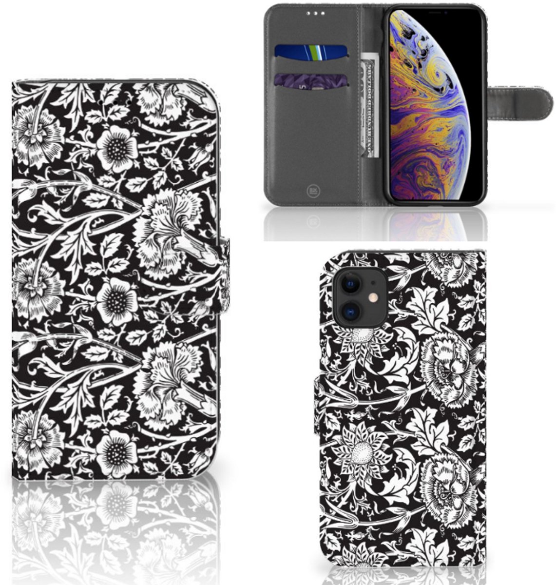 Apple iPhone 11 Hoesje Black Flowers