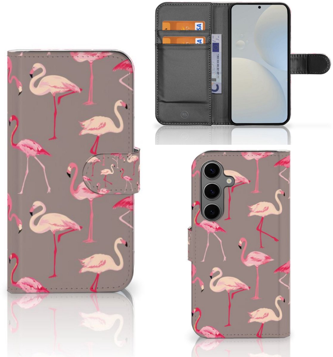 Samsung Galaxy S25 Telefoonhoesje met Pasjes Flamingo