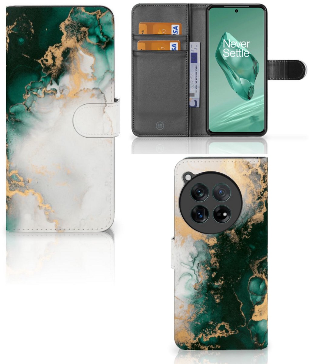 Bookcase voor OnePlus 12 Marmer Groen