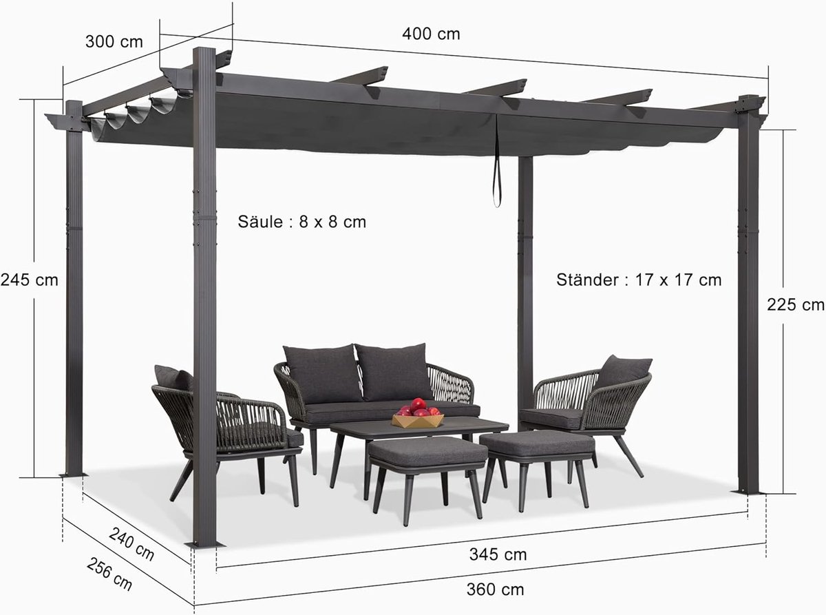 Purple Leaf Pergola avec toile coulissante 4 x 3 m - toile grise