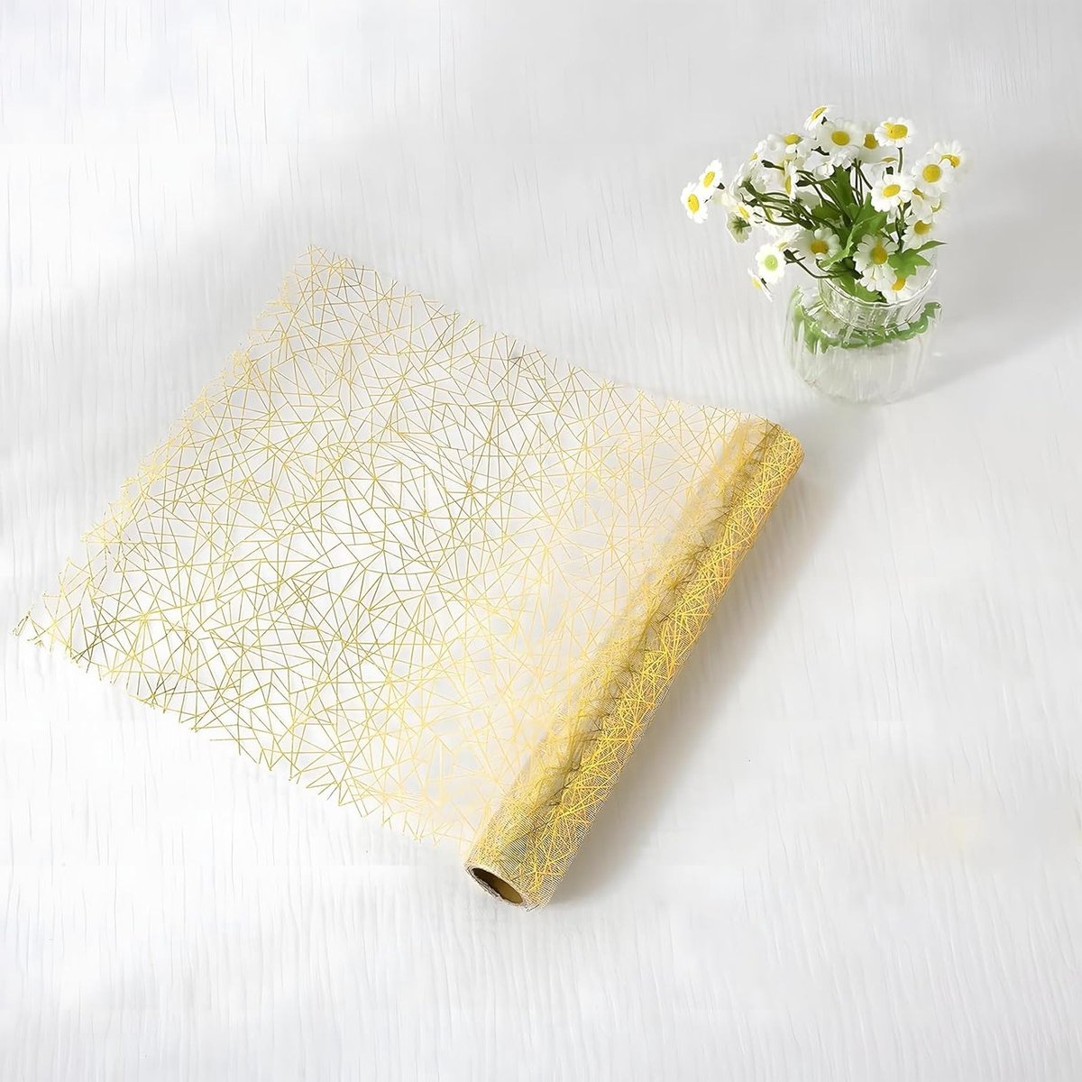 Tafelloper voor feestelijke gelegenheden en kerstnet, goud, 28 cm x 5 m