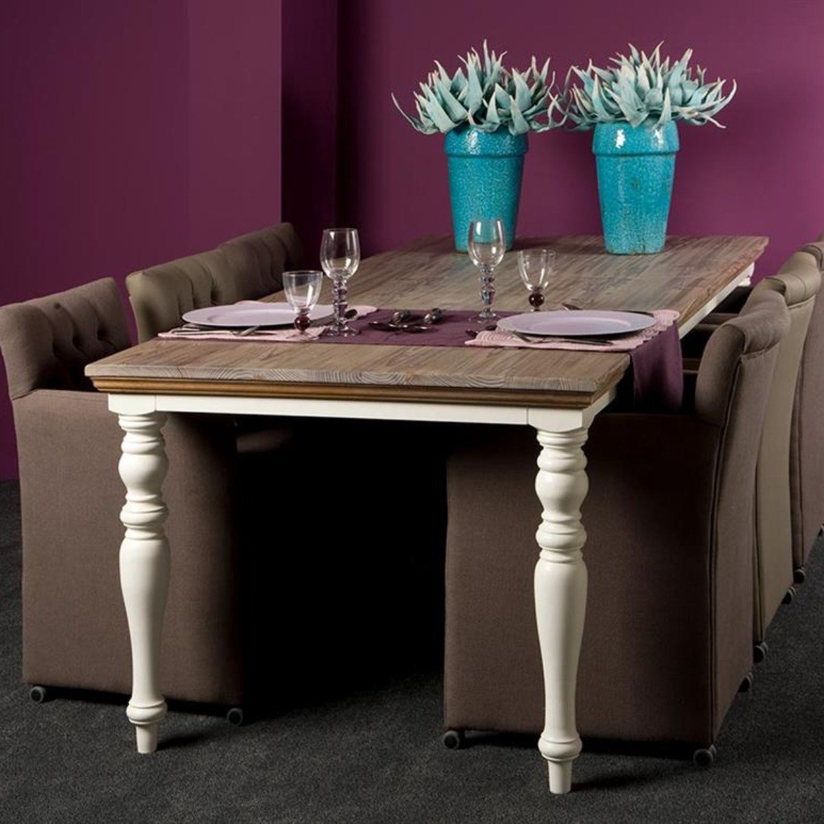 Tower Living Eettafel Fleur Chique - Rechthoek Grijs/Wit Hout - 200x100x78cm