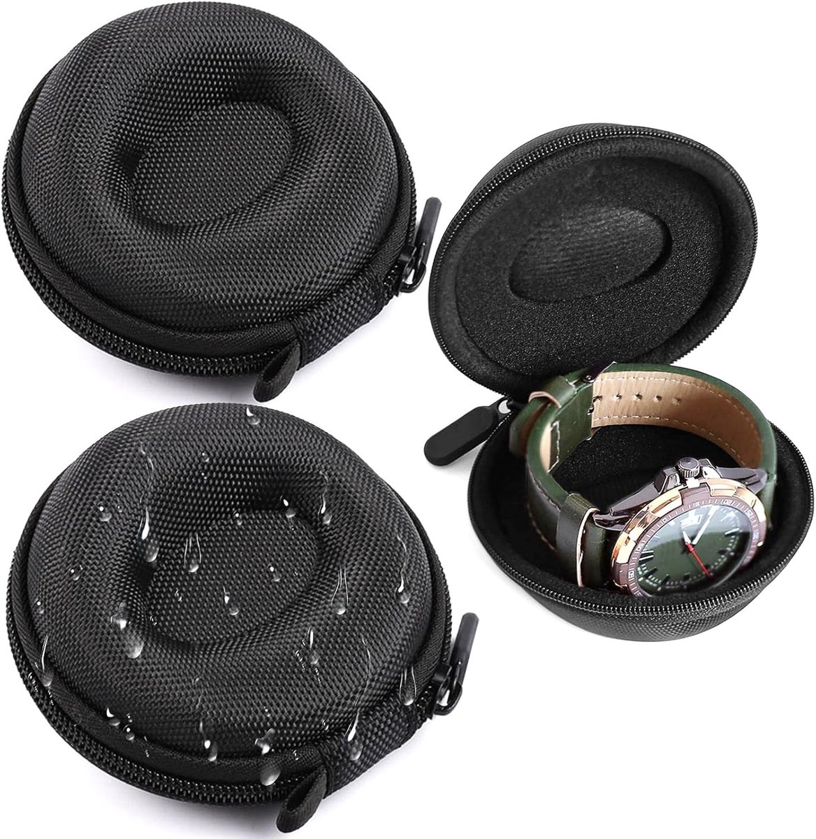 Travel Watch Box - 2 Pack Rond - Opbergdoos voor Heren Horloges - Reisdoos - Opbergdoos voor Polshorloges - Smartwatches - Hoofdtelefoons - Halskettingen - Armbanden - Zwart