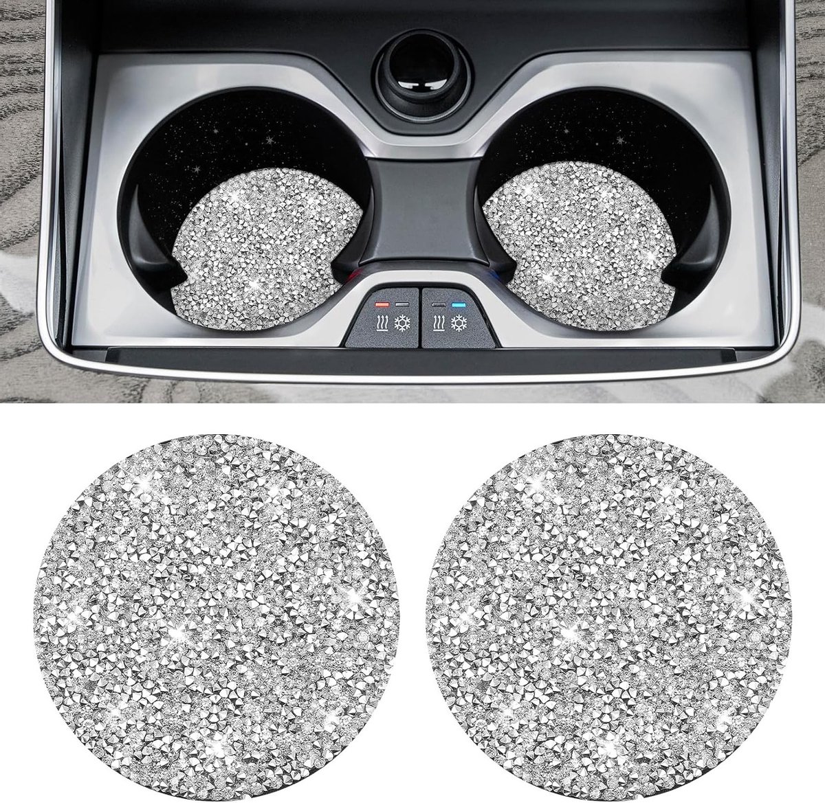 Bling Cup Holders voor Auto, 2 Stuks Kristallen Antislip Coasters, Universele Drinkbekermatten voor Auto-interieur en Bescherming