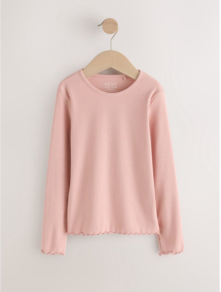 Next - Meisjes - Geribbeld katoenrijk T-shirt met lange mouwen - Roze