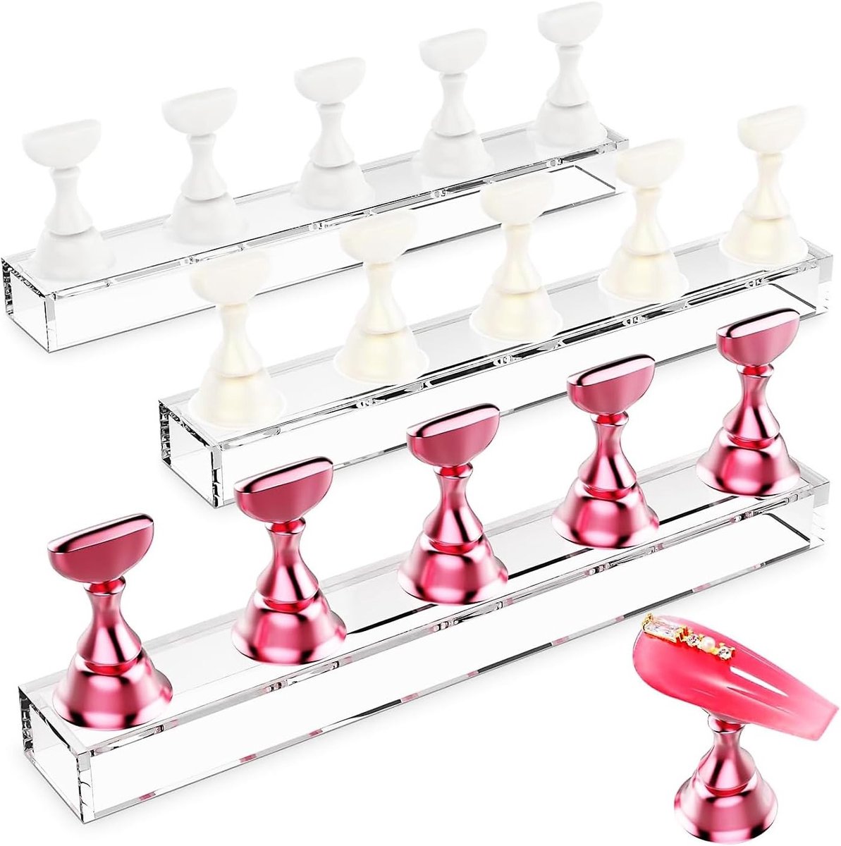 Set van 3 Magnetische Nagelstands voor Nagelkunst, Tricolore Oefenstands en Beginnershulpmiddelen voor Nagelverzorging