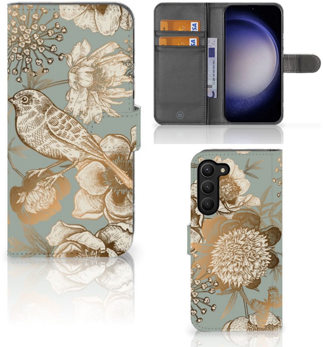 Book Case voor Hoesje voor Samsung Galaxy S23 Plus Vintage Bird Flowers