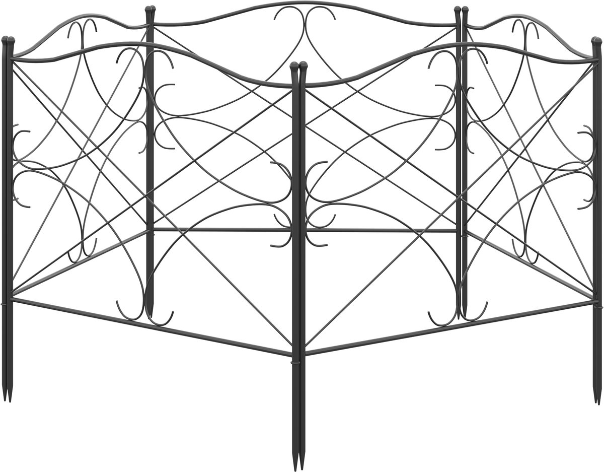 Killogood Lot van 5 decoratieve metalen tuinafscheidingen met ornamenten 305 x 62 cm zwart