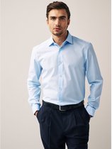 Next - Heren - Normale Pasvorm - Strijkvrij net overhemd met dubbele manchet - Blauw