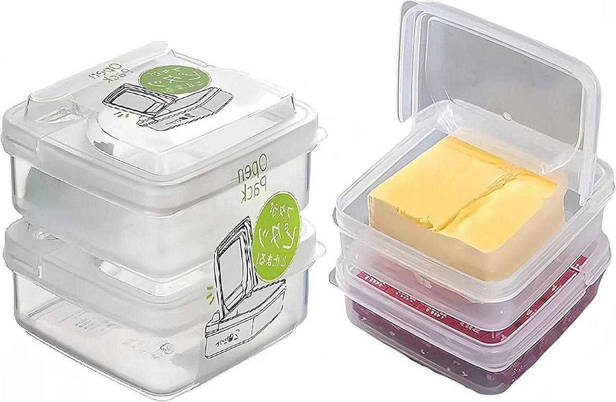 Kaasopslagcontainers - Kaasbewaarder Koelkast - Kaas Vers Houden - Stapelbaar Clamshell Ontwerp - 4 Stuks - Transparant