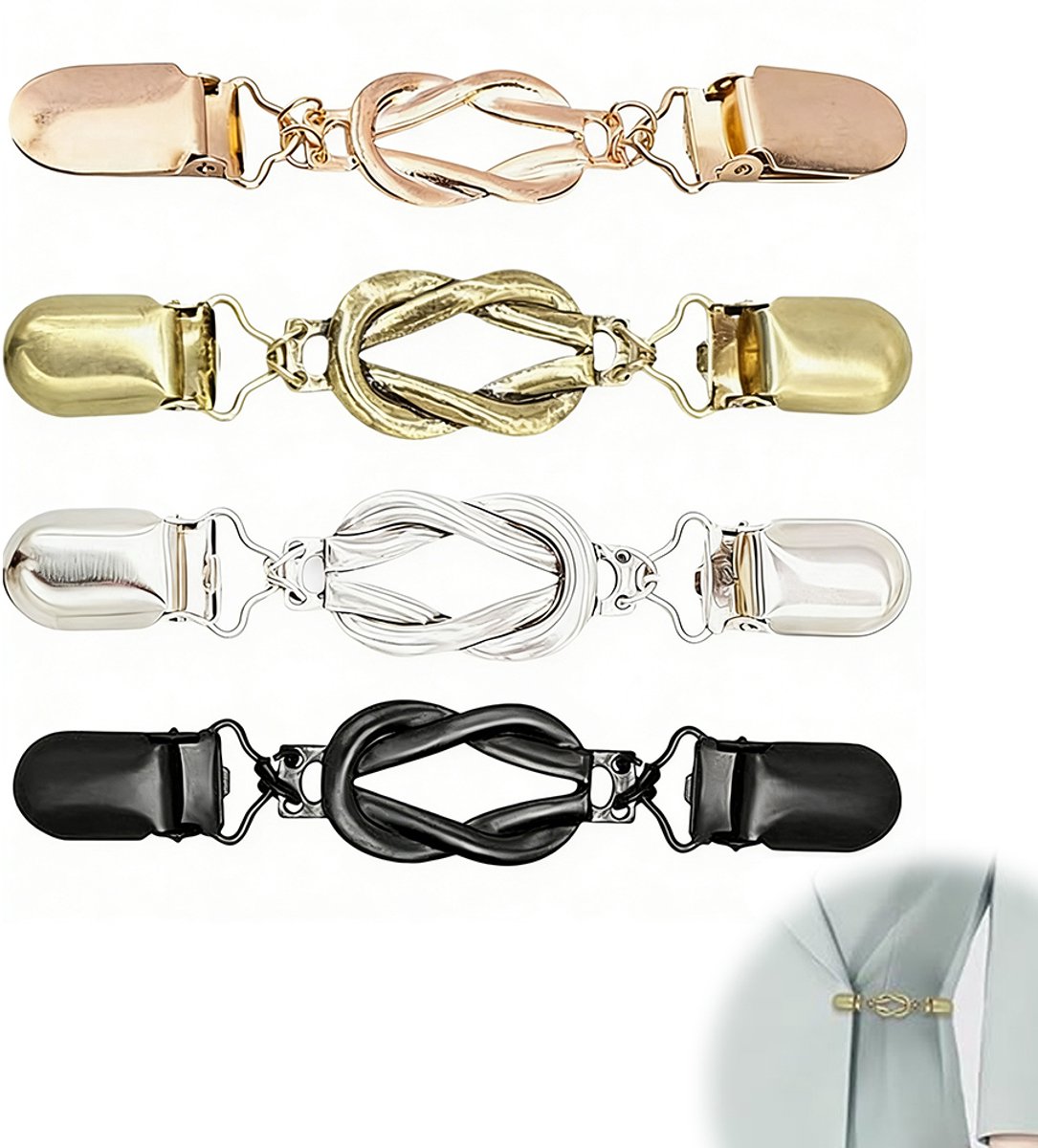 Broche Clip - 4 Stuks - Vestklem - Vestsluiting voor Dames - Jurk clip - Clip om Blouse Trui of Jurk Taille Strakker te Maken - Kledingclip - Antislip Vestspeld - Rug Cinch voor Kleding