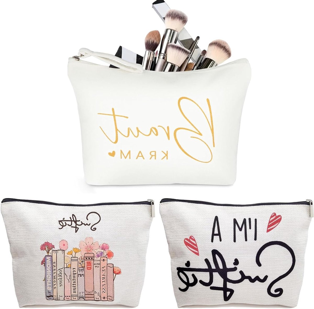 Elegante Bruidsmake-up Tas Set van 3 Stukken - Praktische Accessoires voor Huwelijk, Verloving en Bruiloft Feest - Wit
