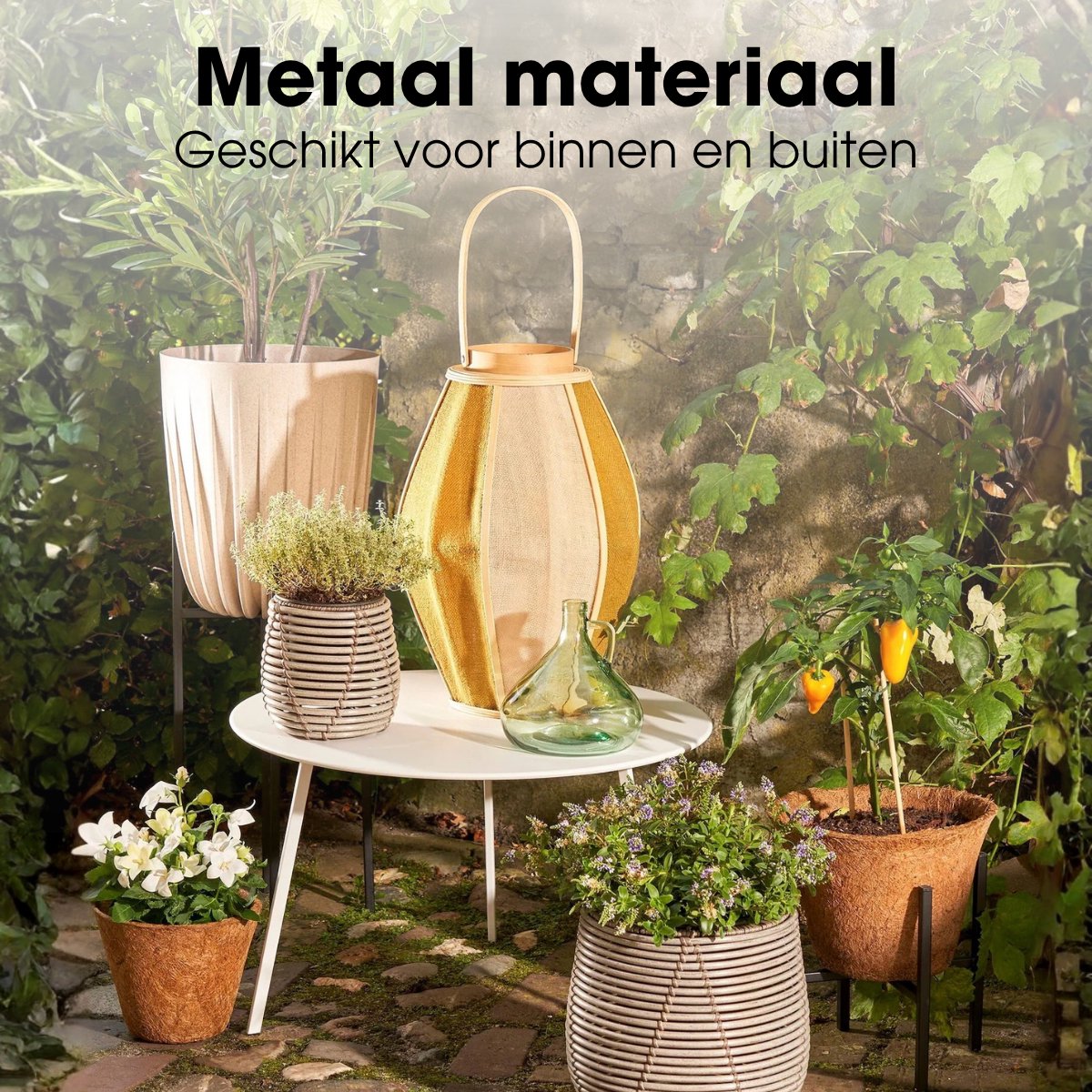 Mica Decorations Seatle Bijzettafel voor Buiten - Salontafel Rond - Plantentafel en Koffietafel - H38 x Ø58 cm - Metaal - Wit thumbnail 4