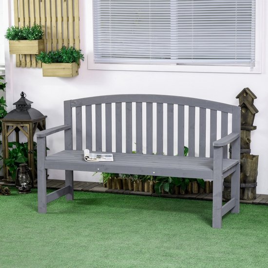 OKWISH Banc de jardin ergonomique – 143 x 51 x 85 cm – Bois – Gris – 2 places pour jardin et terrasse – Résistant aux intempéries