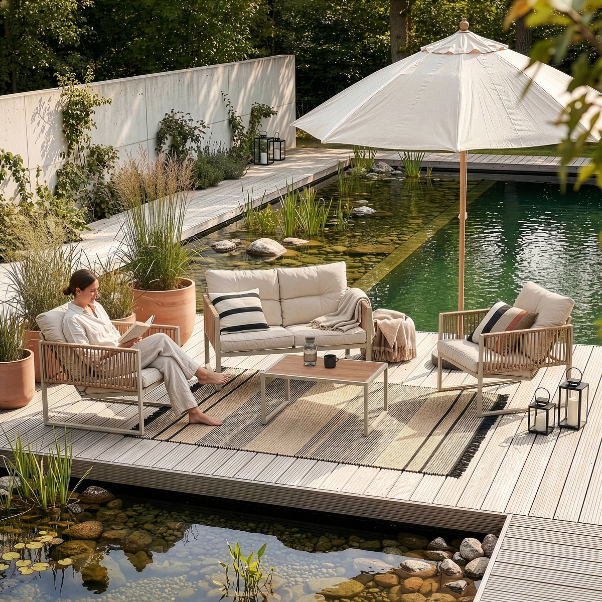 4-delige tuinset Karg loungeset met bank tafel en 2 stoelen beige en rotanlook casa.pro