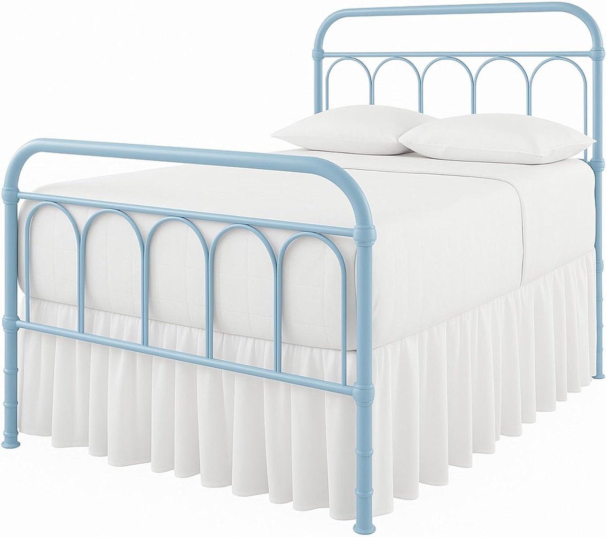 Ruches Bed Rok - Bedrok met Split Hoeken - Slaapkamer Decoratie - 18" Drop - Full - Wit