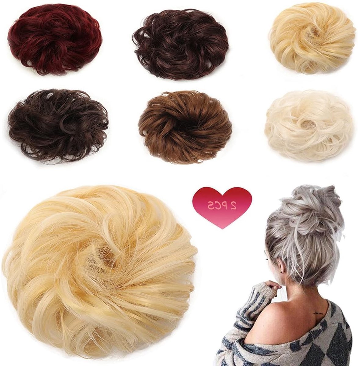 Set van 2 Haar Buns en Krullende Ponytail Extensions voor een Messy Updo en Bruidsstijl - Perfect voor Feestjes en Dagelijks Gebruik