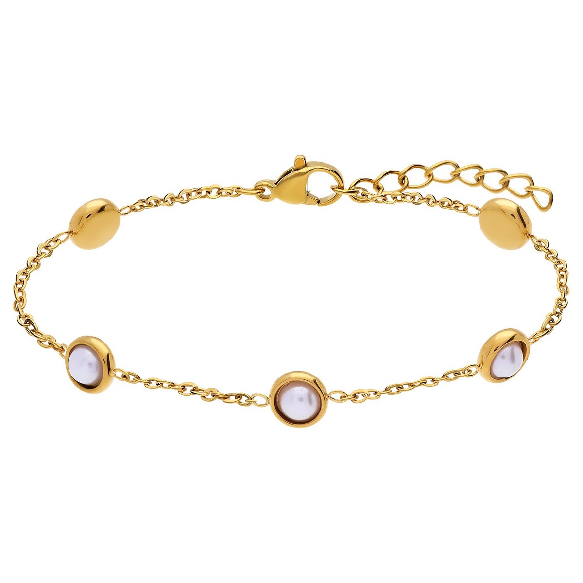 Lucardi - Dames Stainless steel parelarmband voor dames - Armband - Staal - Goudkleurig - 19 cm