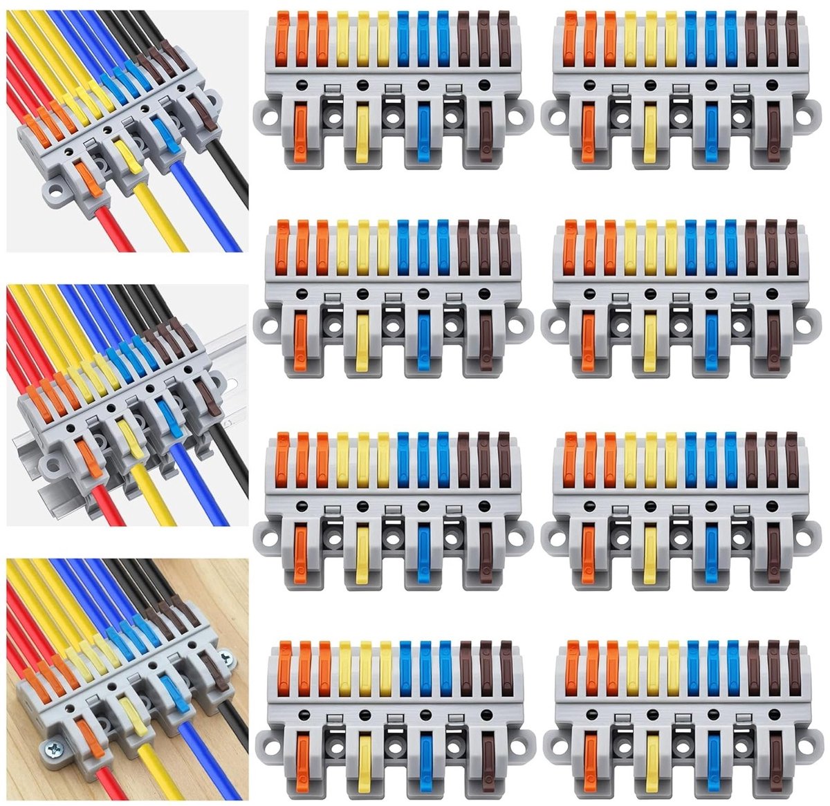 4-in-12-uit Lever Clamp Kit voor DIN Rail, 28-12AWG Kabel, 8 Stuks met Bevestigingen voor Betrouwbare Verbindingen en Efficiënte Signaaloverdracht