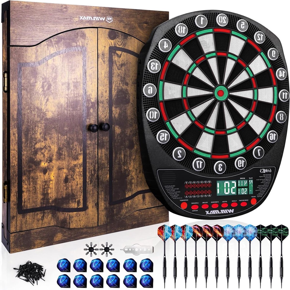 Elektronisch Dartbord Set met Soft Tip Darts en LED Displays in 3 Talen met Opbergkast