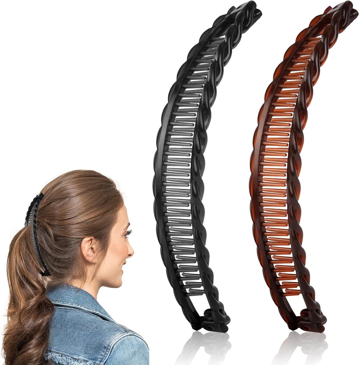 Bananenkammen, 2 stuks banaan haarclips, set van 2, haarspelden voor dames, stevige grip, haarspelden voor dames en meisjes, D-set