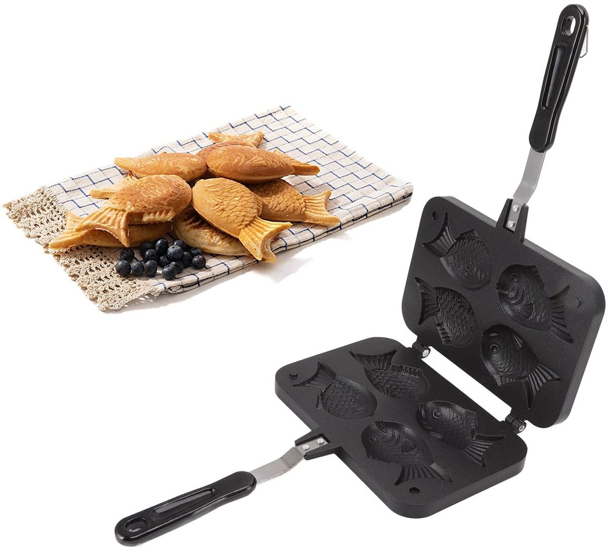 Vlemico - Taiyaki Vis Vorm Taart Pan - Dubbele Bakpan - Non Stick Aluminium - Wafel Bakvorm - Voor Thuis DIY Koken - Geschikt voor Dessert