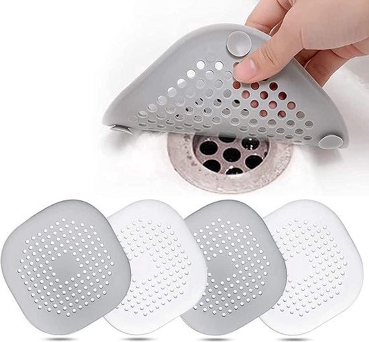 Siliconen afvoerbescherming met zuignap filter - 4 stuks voor keuken en badkamer. .