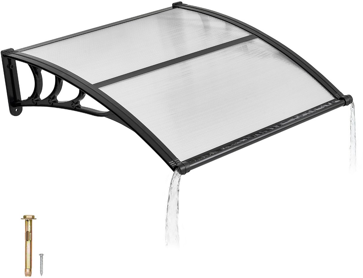 Voordeur Afdak - Polycarbonaat Deurluifel - 96,5 x 101,7 cm - Met Afwatering - UV- en Weerbestendig - Stevige ABS-Beugels - Voor Veranda en Terras - Bruin