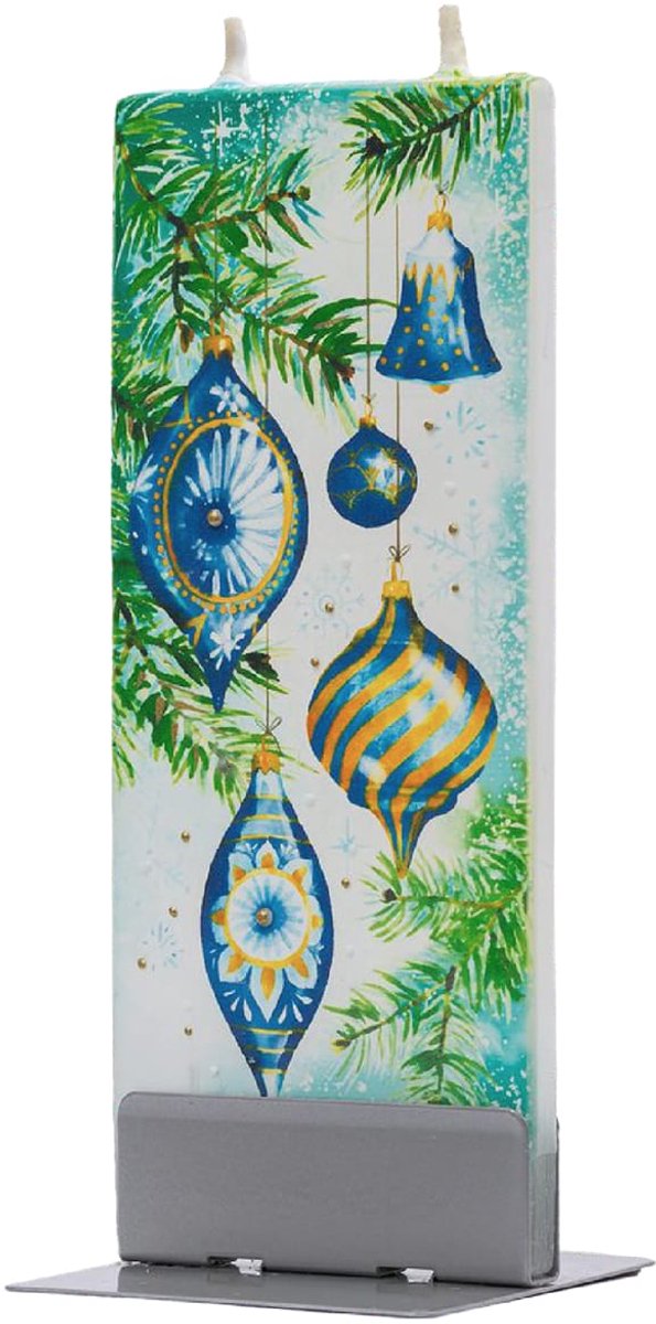 Blauwe & Gouden Kerstballen Kerst | FLATYZ platte kaars – uniek handbeschilderd cadeau